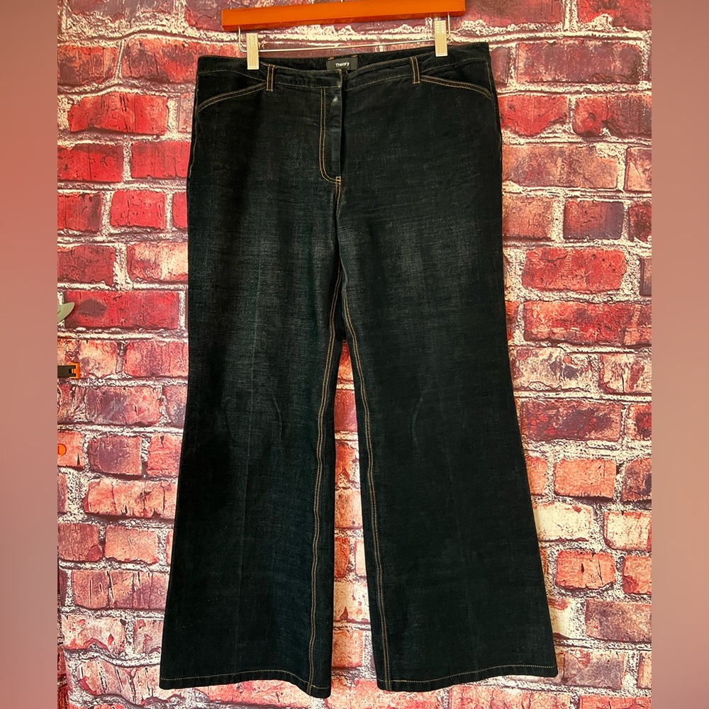 Theory Dark Wash Wide Leg Trouser Jeans